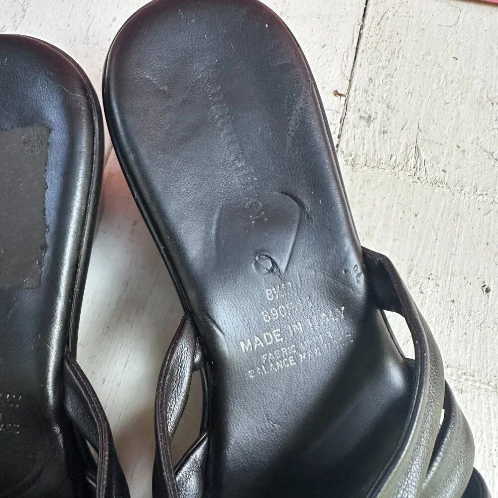 Vintage Y2K Naturalizer Italy Black Leather Knot Wedge Slide Sandals 8.5